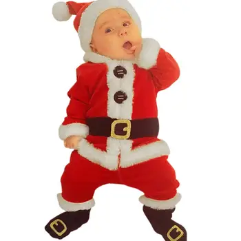 

Newborn Christmas Daily Leisure Clothes Boys Set Warm Temperament Simple Generous 4pcs Santa Claus Costume Outfits