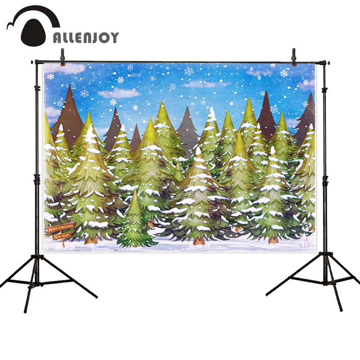 

Allenjoy photophone background Christmas winter wonderland pine forest snow painting backdrops photography studio photocall