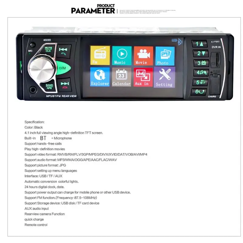 4,1 дюймов 1 Din hd автомобильный стерео радио Bluetooth MP3 MP5 плеер Поддержка USB/FM/TF