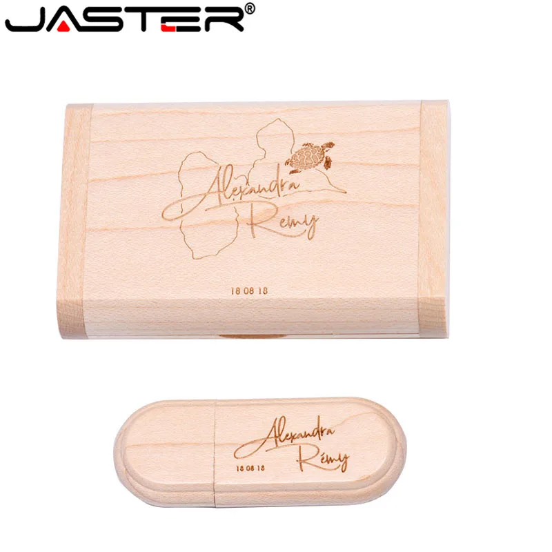 JASTER Customize LOGO laser engraving wooden+Box pendrive 8GB 16GB 32GB 64GB USB Flash Drive photography gift 2