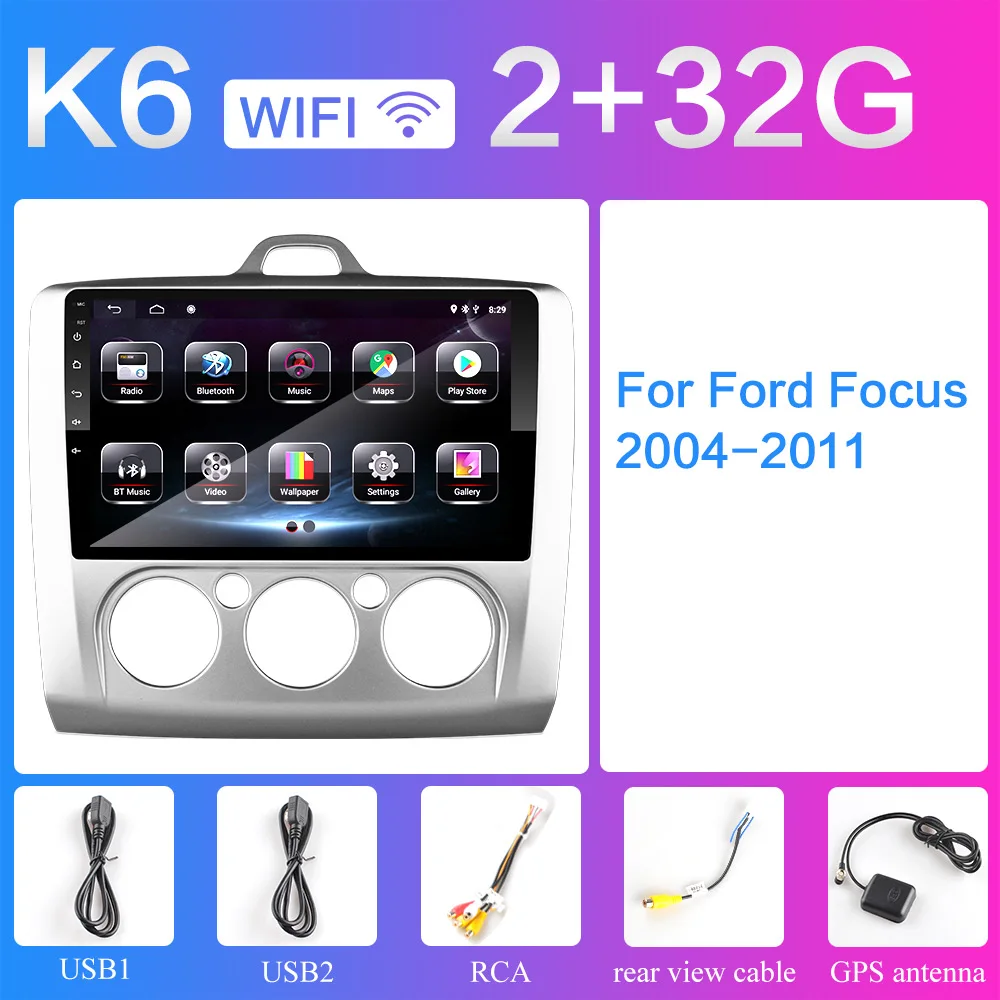 K6 2G 32G rom 4G Android 8,1 автомобиль радио мультимедиа плеер для Ford Focus EXI MT 2 3 Mk2 2004 2005 2006 2007 2008 2009 2010 2011 gps навигации - Цвет: K6 2G 32G rom