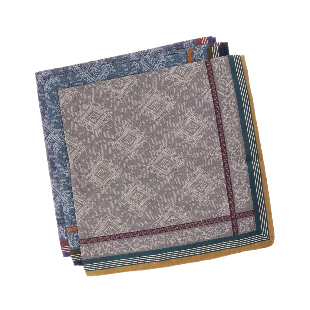 3pcs Classic Mens Plaid Handkerchiefs 100% Cotton Pocket Square Hanky