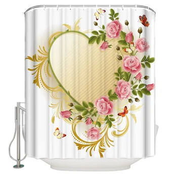

Valentine's day themed Love Design Shower Curtain Valentine'S Day Roses Pink Gold Butterfly Love
