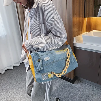 

New Net Casual Fashion Denim Letter Crossbody Bag Chain Pillow Unisex Shoulder Messenger Bag High Quality Travel Bag Louis Bags
