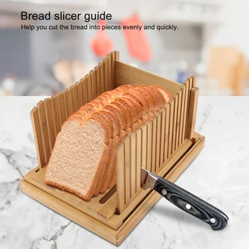 

Foldable Bamboo Bread Slicer Guide With Crumb Catching Tray Comes On The Base Practical Bread Cutter Loaf Toast Tool
