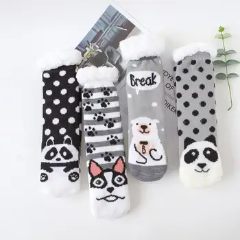 

Female Tube Socks Original Plush Coral Fleece Socks Autumn and Winter Thick Warm Sleep Floor Socks Tide Socks cute panda print