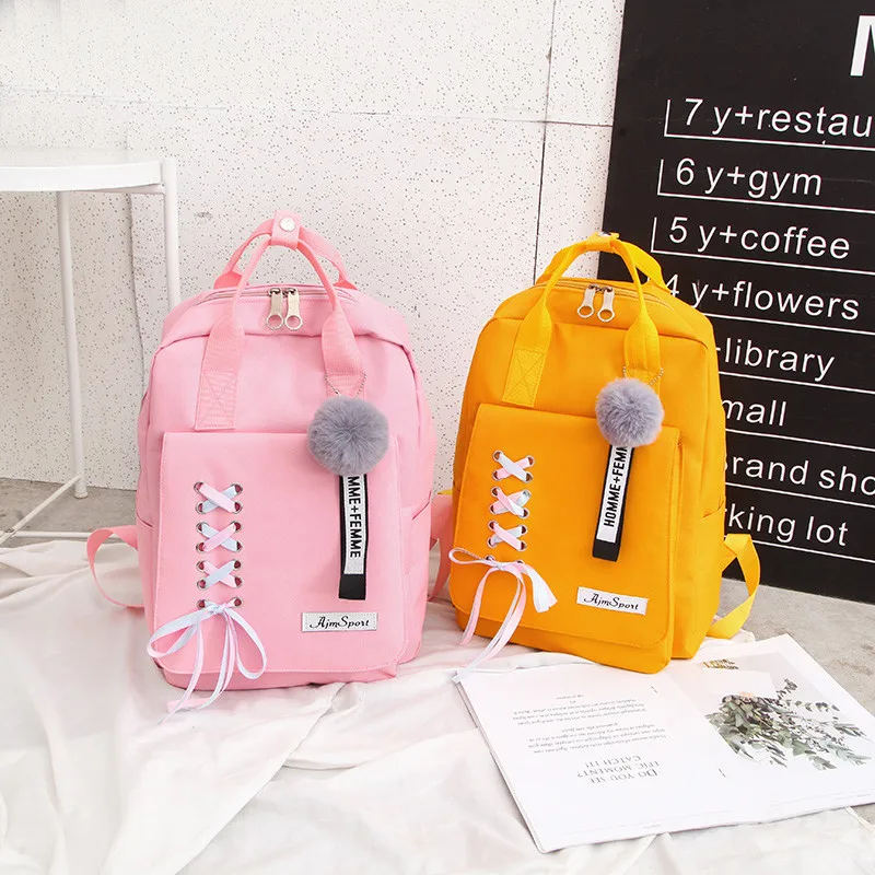 4 шт./компл. ленточная цепь бант письмо Mochila холщовый рюкзак дорожный Рюкзаки для отдыха для девочек-подростков школьный рюкзак