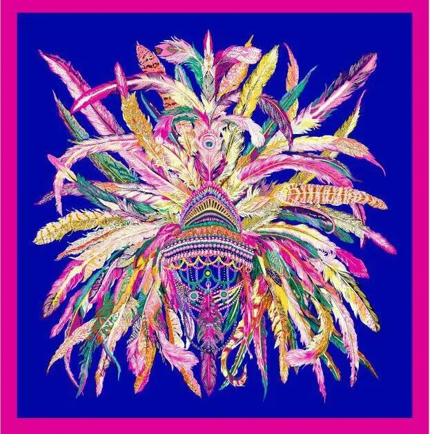 

90x90 см шелковый квадратный шарф люксовый бренд индийские женские шарфы и накидки с перьями Корона испанский платок хиджаб