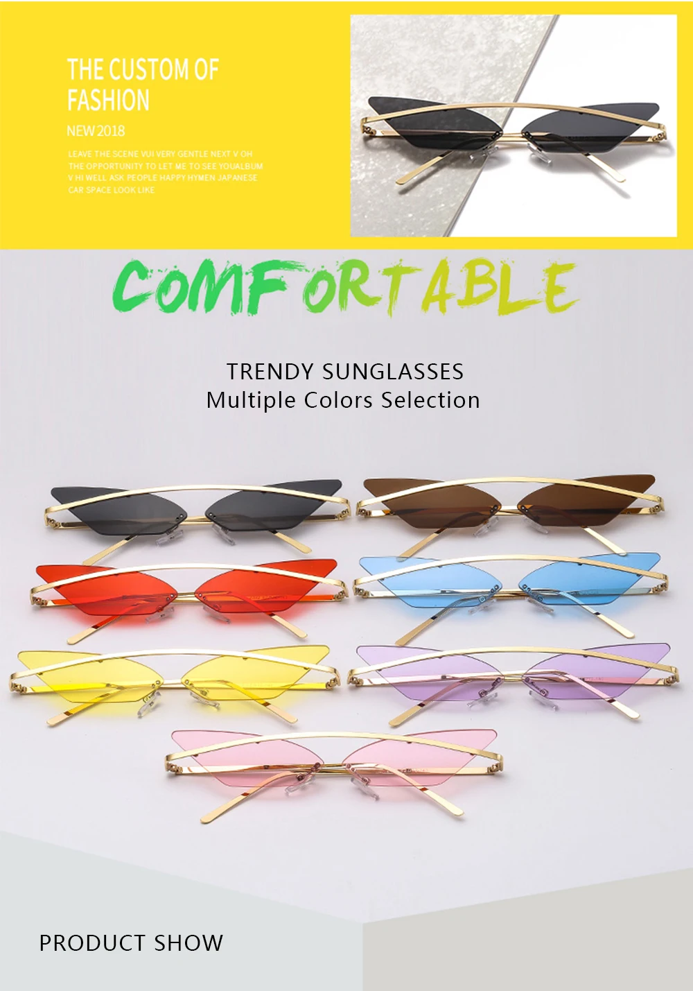 Vintage Cat Eye Sunglasses Unisex Multicolor Frameless Eyewear_voghion.com