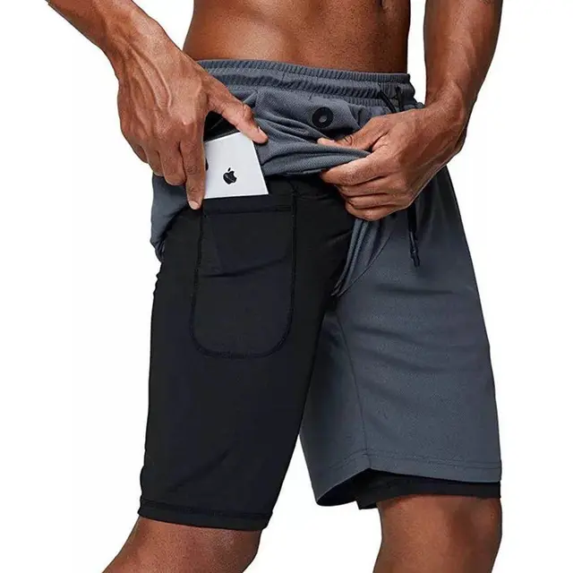 Mens 2 In 1 Fitness Running Shorts Men 