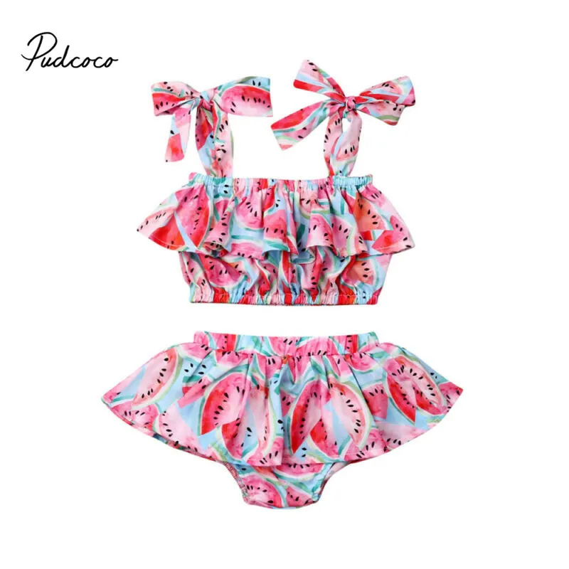 

Pudcoco Newborn Baby Girl Clothes Set Sleeveless Watermelon Ruffle Tops + Cute Shorts Dress Outfits Summer Outfits