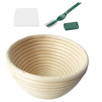 

4 Pcs Bread Proofing Basket, Rattan Basket for Bread Baking - Includes Cloth Liner & Premium Silicone Dough Scraper