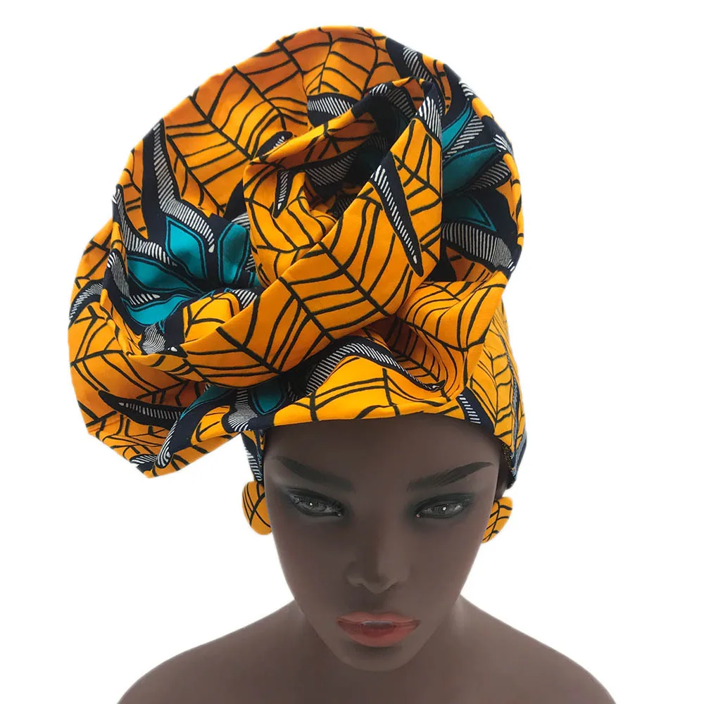 African headwrap flower shape headtie turban wax fabric nigerian headwear auto gele print wax headgear (7)