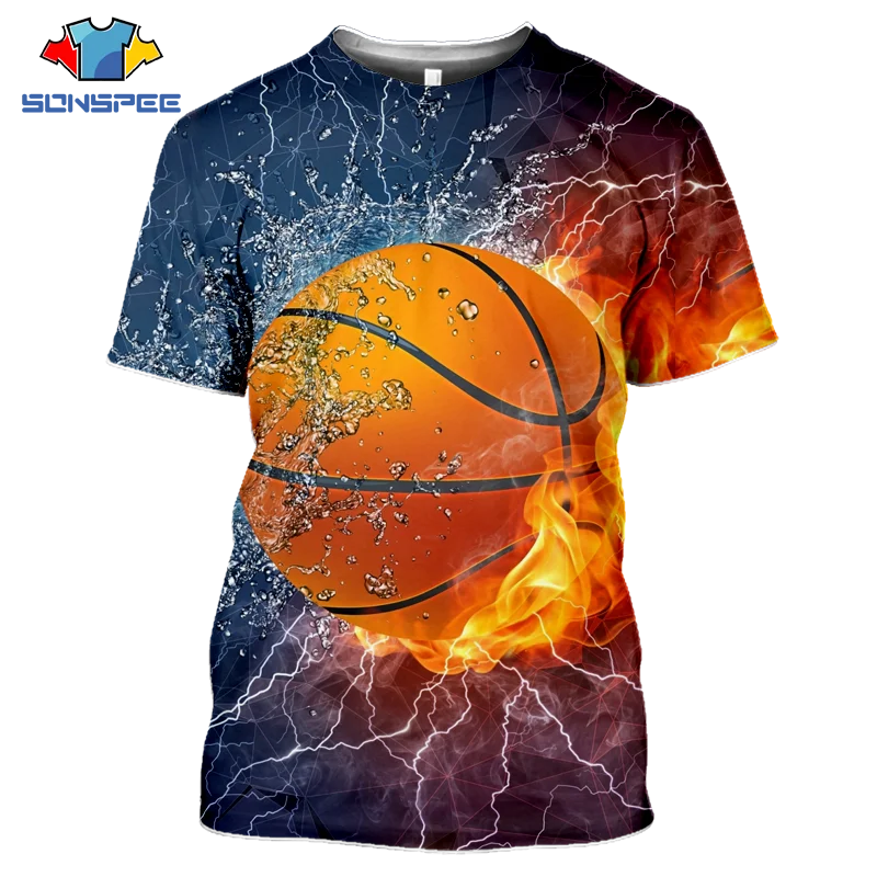 

SONSPEE 3D Printed Men's Sphere T-Shirt Basketball Fire Football Fire T-Shirt Summer Casual Fashion Special Effects Shirt Tops
