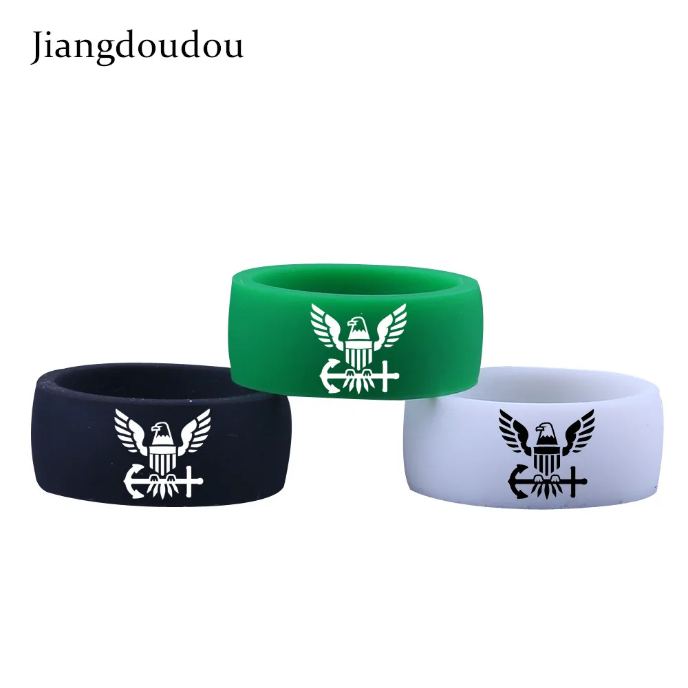 

Customized LOGO Navy Silicone Rings Flexible Antibacterial Silicone Finger Rings US Armies Silicone Rings Mens Ring Fashion 2019