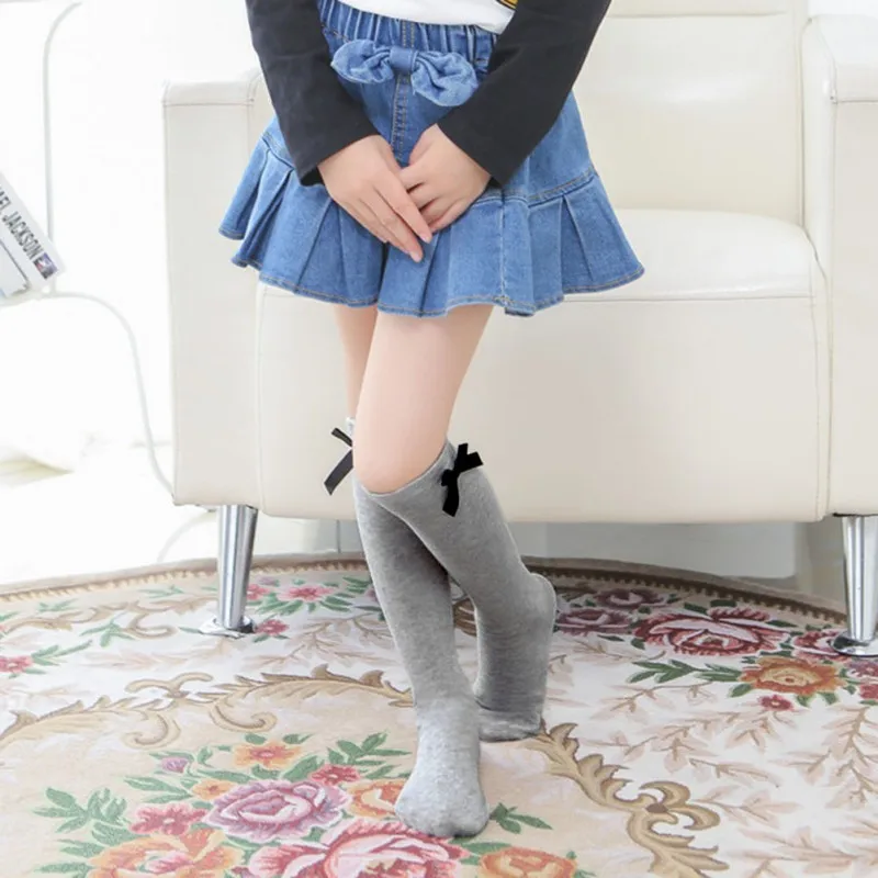 Осенне-зимние хлопковые носки для малышей носки с бантом для маленьких девочек гольфы для новорожденных девочек От 3 до 12 лет