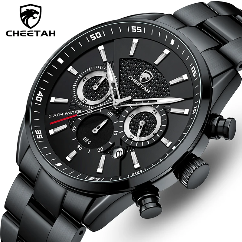 

CHEETAH Top Brand New Fashion Mens Watches with Stainless Steel Band Sports Chronograph Quartz Watch Men Relogio Masculino