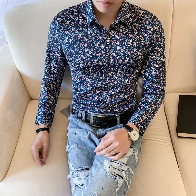 Уличная одежда, топ Camisa Social Masculina Manga Longa, ретро бренд, Повседневная рубашка для мужчин,, Мужская одежда, рубашка с цветочным принтом, длинный рукав