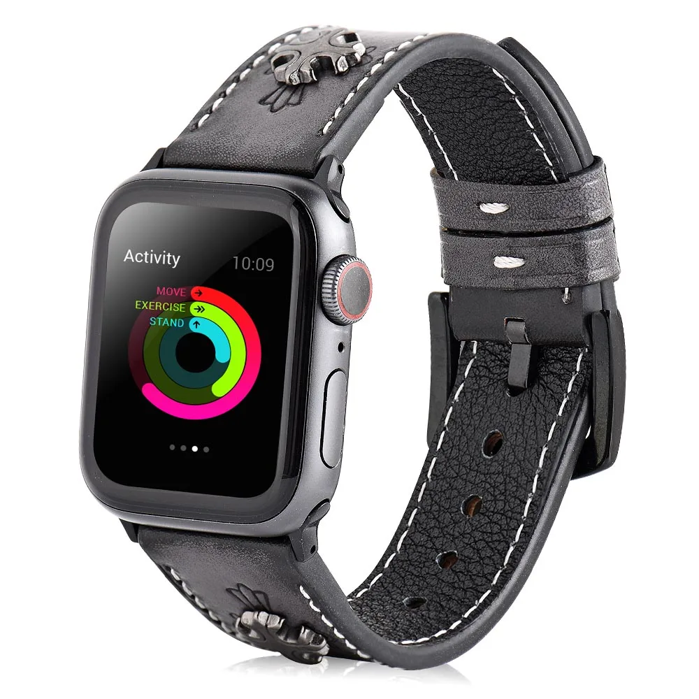 

New Design Punk Style Leather Strap for Apple Watch Band Series 5 4 3 2 1 Wrist Belt for iWatch 40mm 44mm 38mm 42mm Bracelet