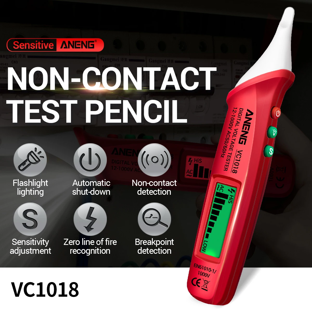 VC1018 Бесконтактный ЖК-дисплей цифровой Напряжение Тесты er 12-1000V ручка AC/DC