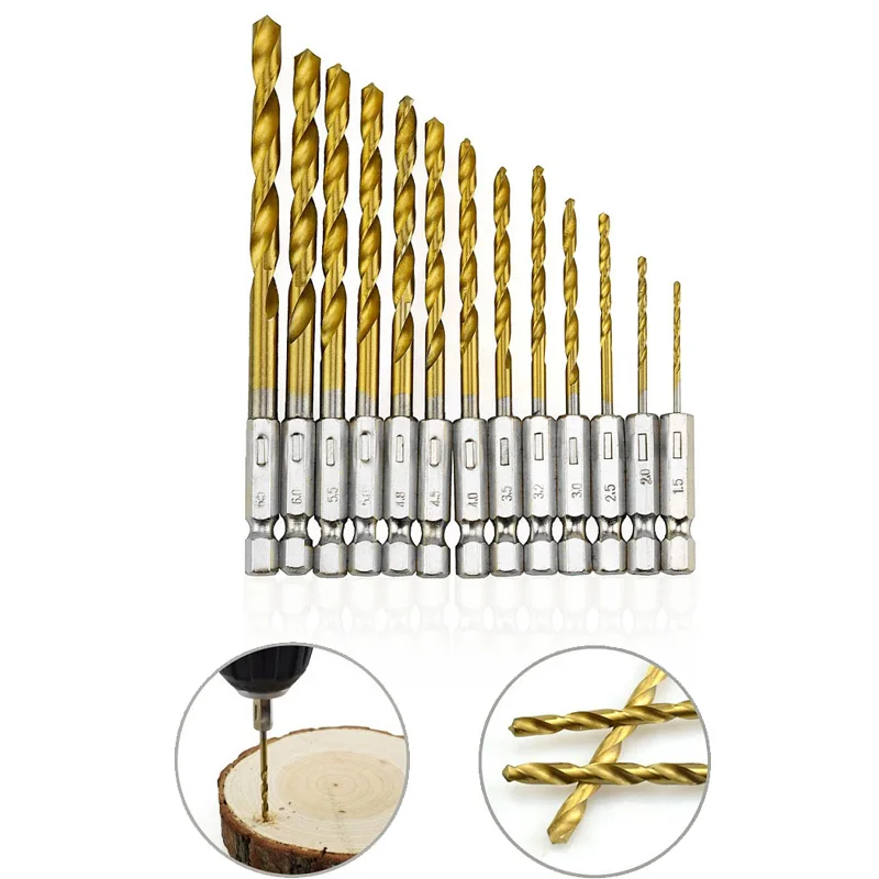

13Pcs 1/4 Inch Drill Bit Set Titanium Multifunction Hex Shank Twist Bits Tool Electric Screwdriver HSS Wind Drill Bit Kit Parts