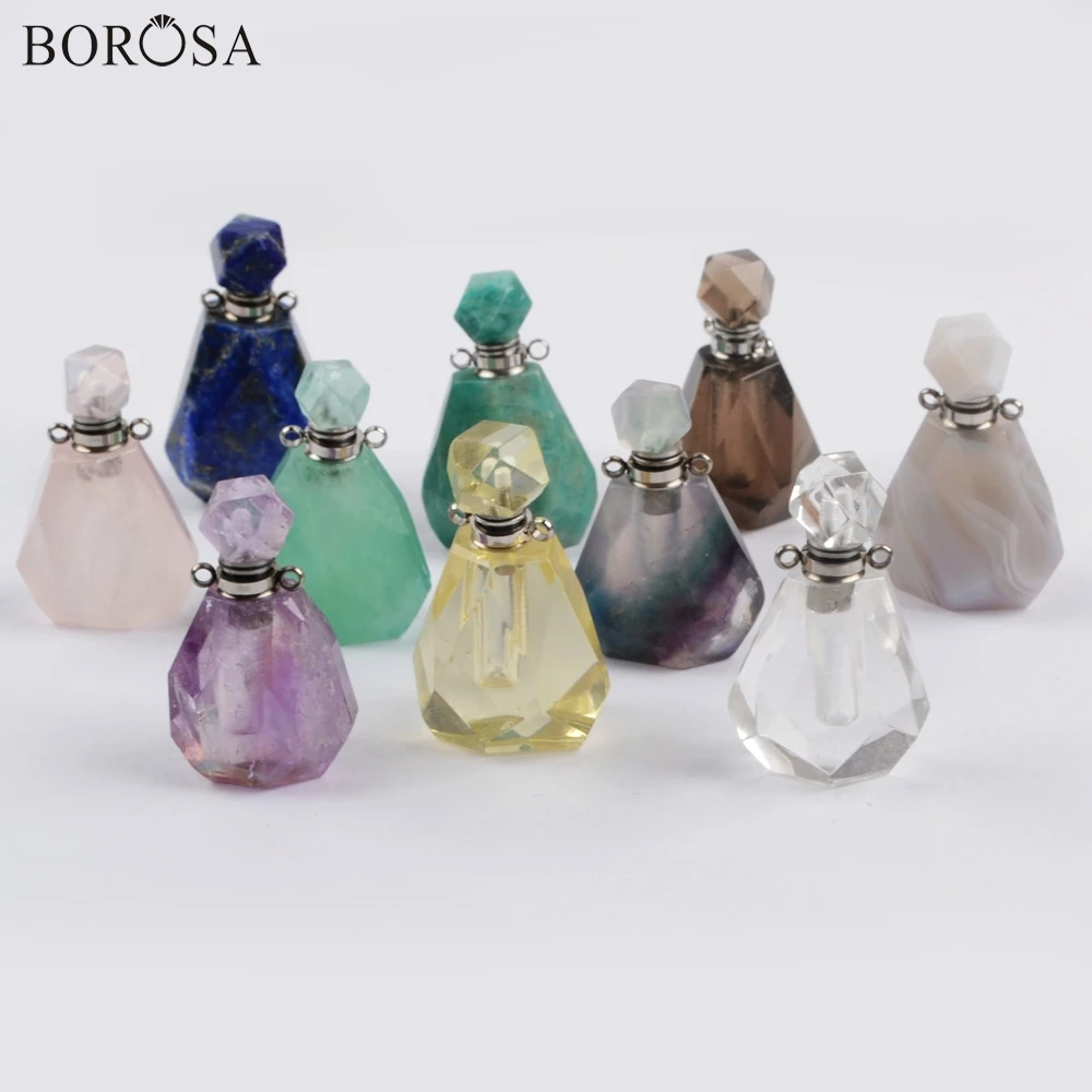 BOROSA 3/5 шт. Элегантный флакон для духов Форма граненые соединительный элемент между драгоценными камнями розовый кварц двойное подвески ювелирные изделия для Цепочки и ожерелья WX1018