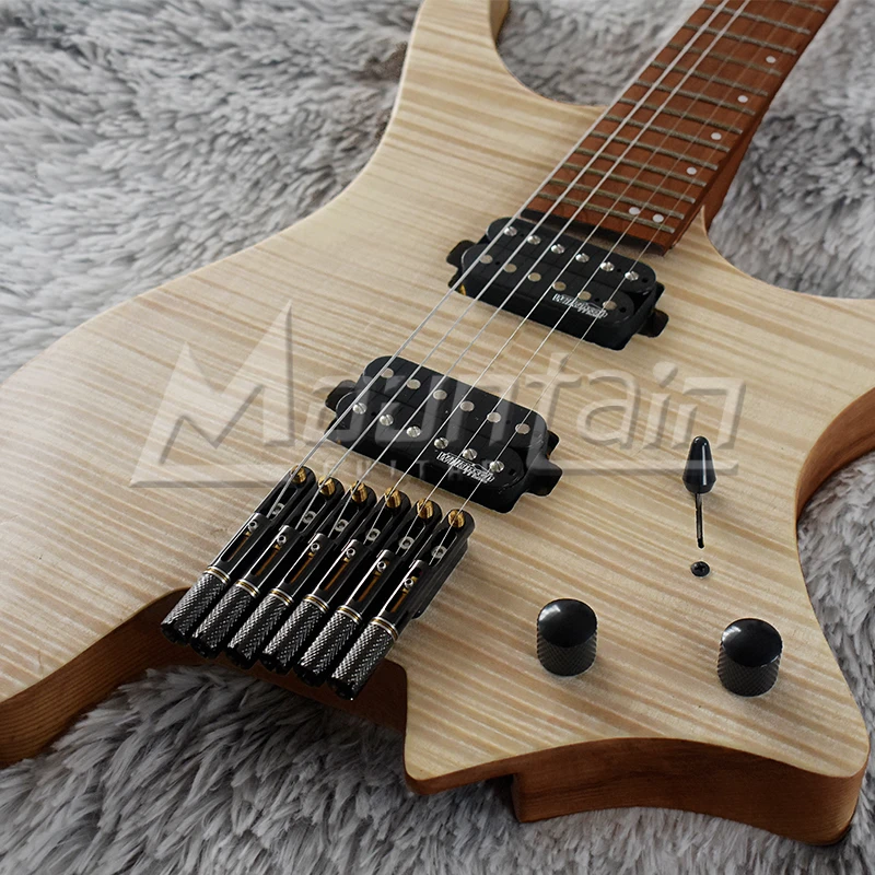 Горная безголовая гитара fanned fret 25,5-25 'пепельный корпус Пламя клен Топ жареный кленовый гриф fret