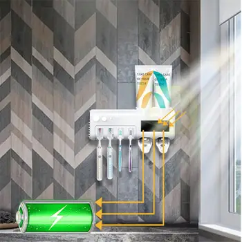 

2 In 1 UV Light Ultraviolet Toothbrush Sterilizer Toothbrush Holder Automatic Toothpaste Squeezers Dispenser Home Bathroom Set