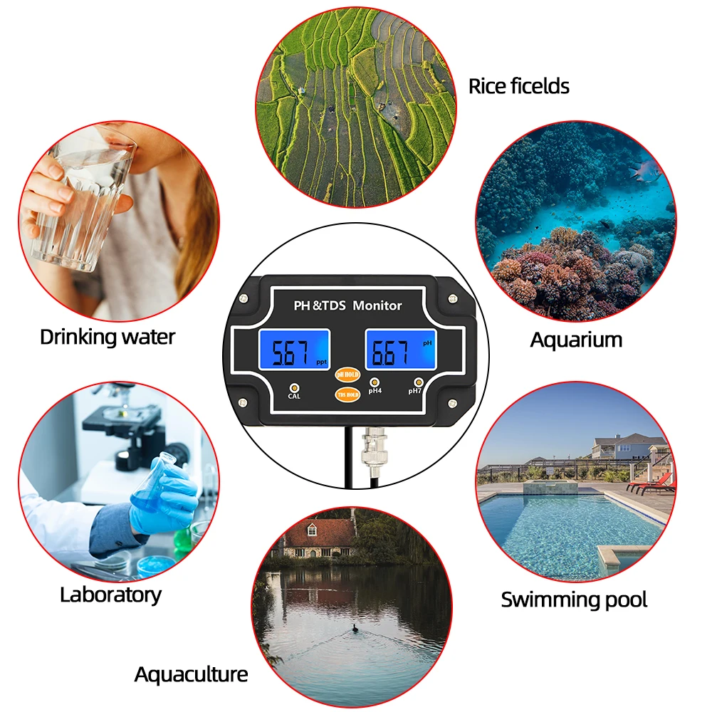 2 in 1 PH TDS Tester PH/TDS-2683 Water Quality Tester TDS Meter Waterproof Double Display Tester for Aquarium Pool Spa 40%OFF