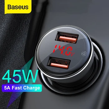 

Baseus Metal 45W Dual USB Car Charger for iPhone 11 Samsung S9 Mobile Phone Charger for Xiaomi Car Phone Charger LED Display