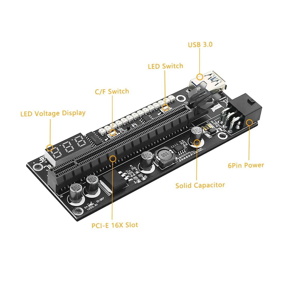 Pcie Riser 1x To 16x Graphic Extension Card With Temperature Sensor And 3528 Colorful Flash Led Pci E Riser Adapter Card For Gpu Add On Cards Aliexpress