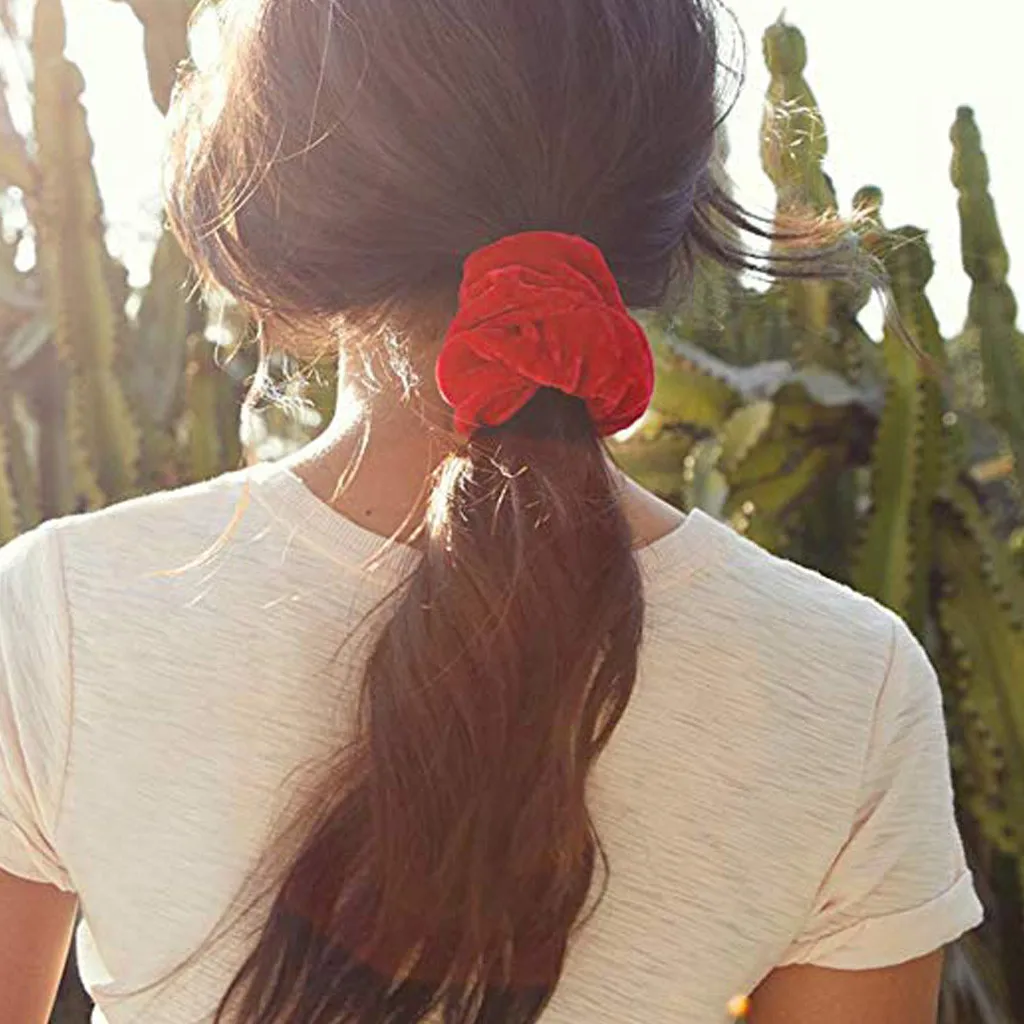 Solid Lady Hair Scrunchies Ring Elastic Hair Bands Pure Color Bobble Sports Dance Velvet Soft Charming Scrunchie Hairband#YL5