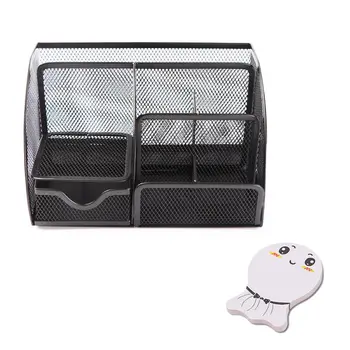 

Steel Mesh Desk Organizer 6-Compartment Pencil Pen Holder Caddy with 1pc Memo Pad for Desk Accessories Office School Supplies