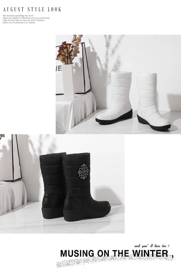 NASBAVI new Big size 35-43 New warm plush snow boots women platform boots solid color round head mid-calf snowflake crystal boot