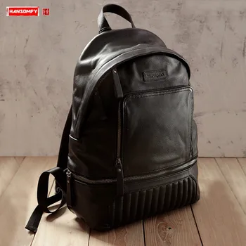 

The First Layer of Leather Backpack Men's Leather Laptop Backpack Fashion Trend Men Large Capacity Schoolbag Travel Computer Bag