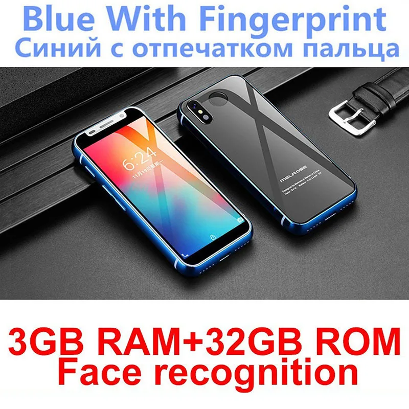 Blue 32GB ROM Поддержка Google Play, 3,4 дюймов, маленький мини 4G смартфон, Android 8,1, отпечаток пальца, две sim-карты, четыре ядра, Разблокировка мобильного телефона, Melrose - Цвет: Blue 32GB ROM