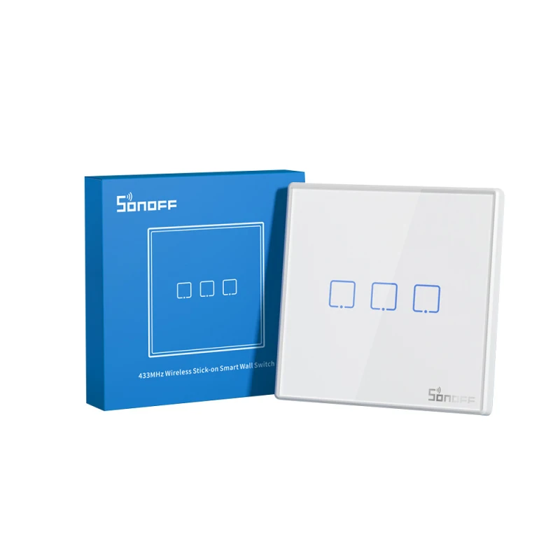 SONOFF T2EU-RF 86 Type Wall Panel 1-3 Gang Sticky 433MHz Wireless RF Remote 2-Way Control for 4CHPROR3 SlampherR2 TX Wall Switch