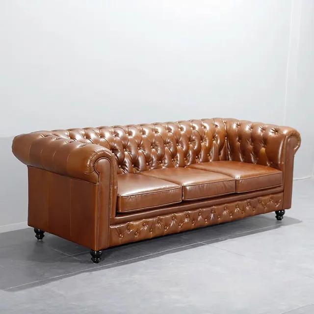 U-BEST European Home Furniture Sofa Set Living Room Chesterfield Leather Sofa 3
