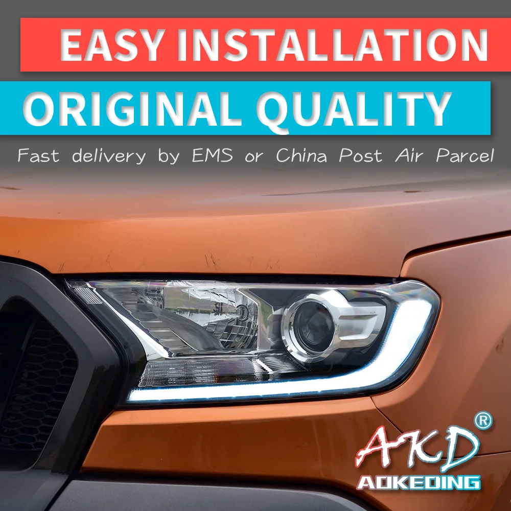 AKD tuning cars Headlight For Ford Ranger Everest Endeavour Headlights Origine LED DRL Running lights Bi-Xenon beam Fog | Автомобили и