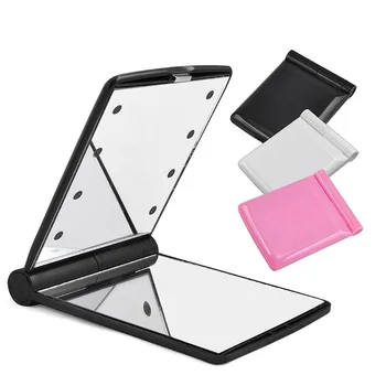 

Folding Makeup Mirror Women Portable Cosmetic Desktop Vanity Mirror ABS Plastic Foldable Mirror with 8 LED Lights Lamps