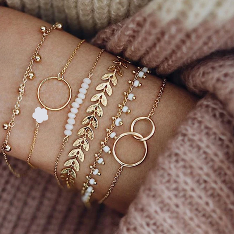 Tocona Bhmischen GoldQuaste Armbnder frженский Boho Schmuck геометрический Bltter Perlen многослойный ручной
