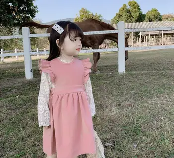 

2020 Spring Cotton Suspend Dress For Girls Princess, Children Fashion Sweet Solid Dress 6 pcs/lot, Wholesale