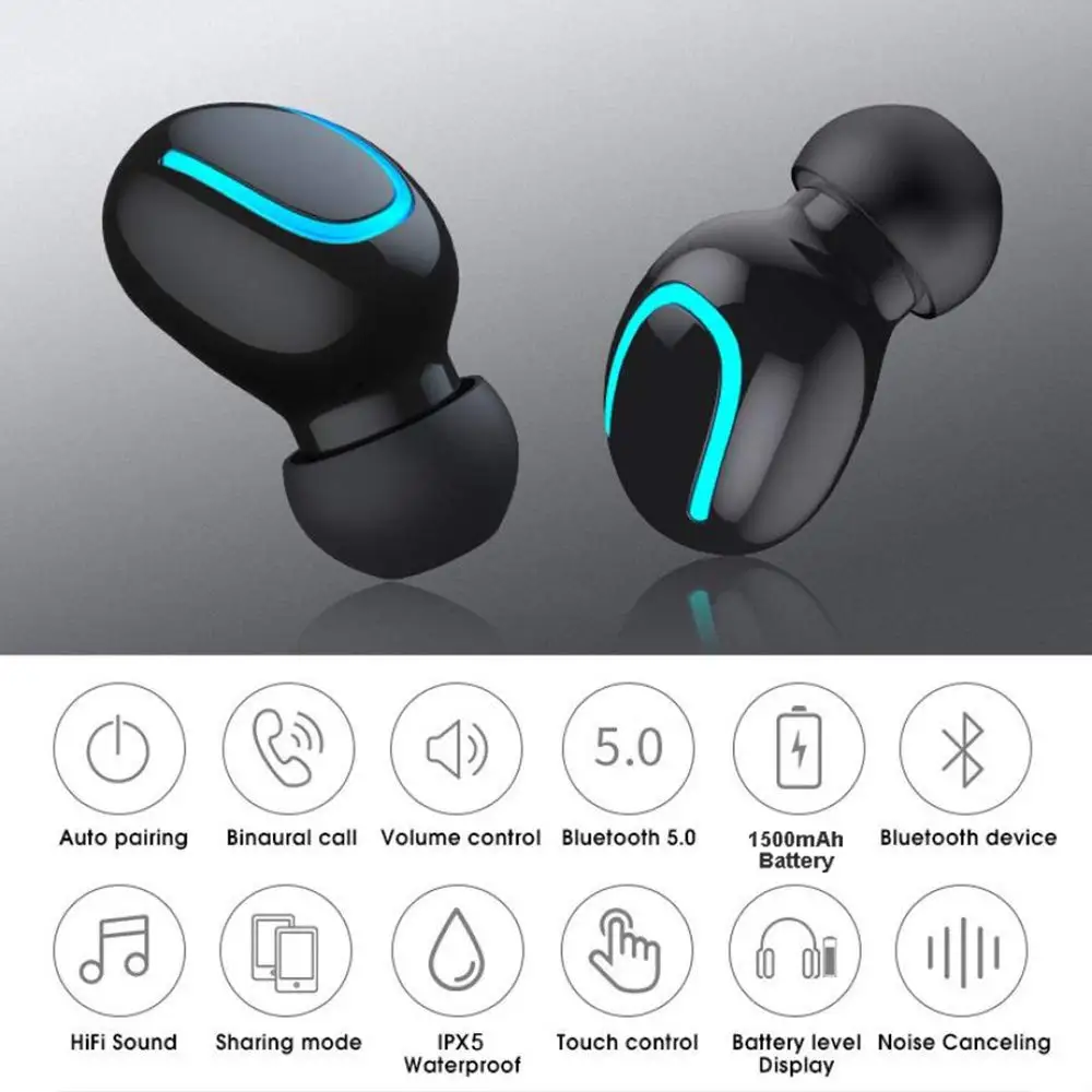 TWS LED Bluetooth 5 0 наушники беспроводные спортивные свободные 3D стерео игровая