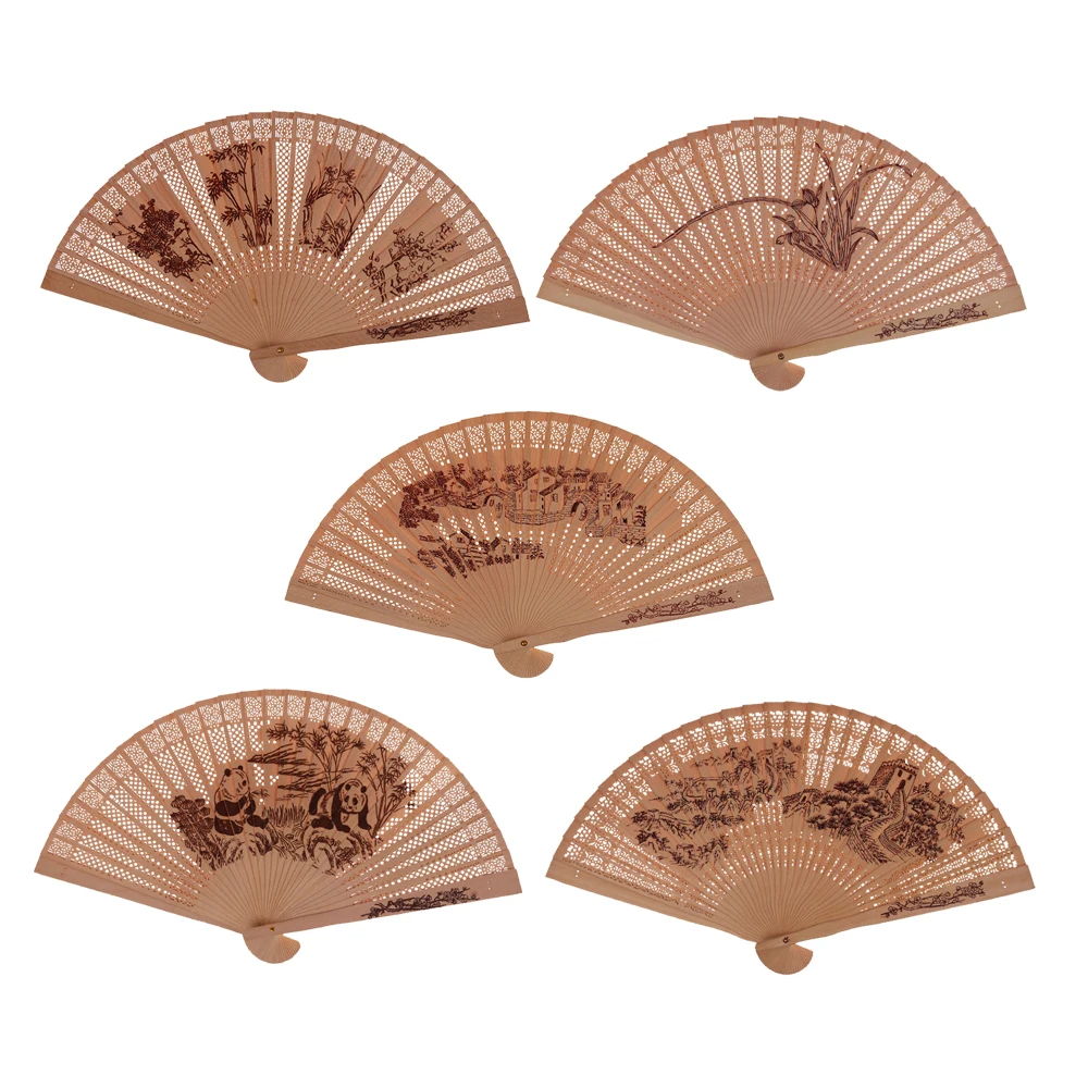 

5 Style Chinese Painting Japanese Folding Fan Original Wooden Hand Flower Bamboo Pocket Fan For Home Decoracion Fiestas