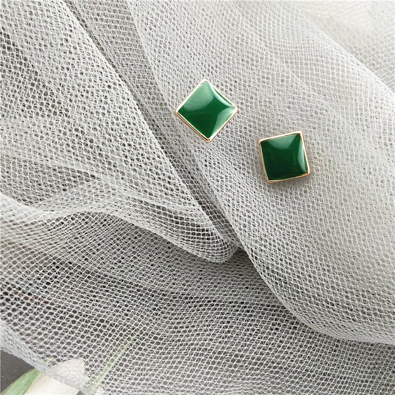

New original 2020 square avocado color glue stud earrings original hand geometry contracted earrings sleep not pick the earrings