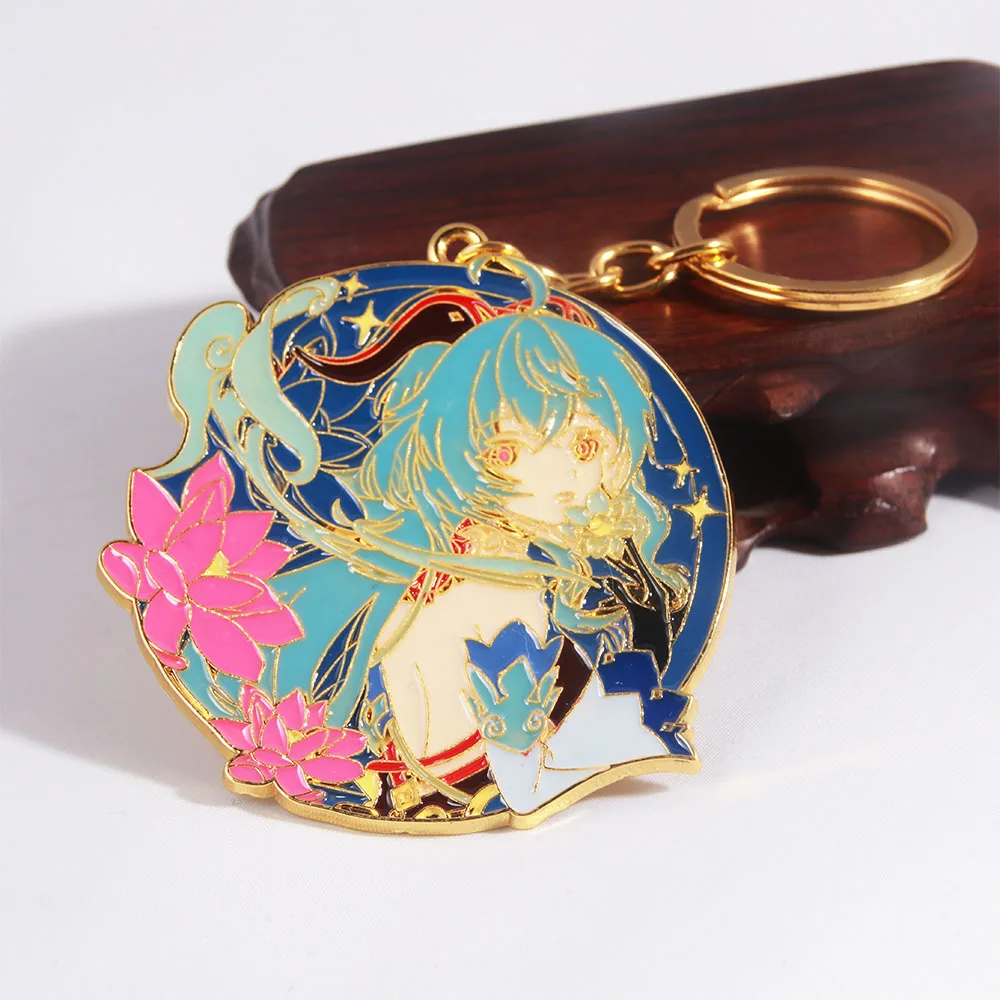 Hot Game Keychain Genshin Impact Cartoon Kaedehara Kazuha Zhongli HuTao Metal Enamel Badge Keychain for Backpack Decoration