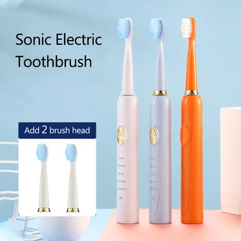 

Ultrasonic Electric Toothbrush Rechargeable Tooth Cleaner Home Portable Waterproof IPX7 With Brush Head 5Modes For Adult