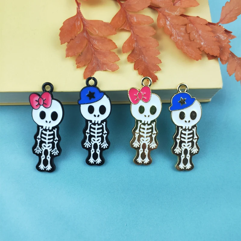 

JeQue 10pcs Alloy Enamel Skeleton Skull Halloween Charms for Making Pendants Necklaces Earrings Keychain DIY Jewelry Findings