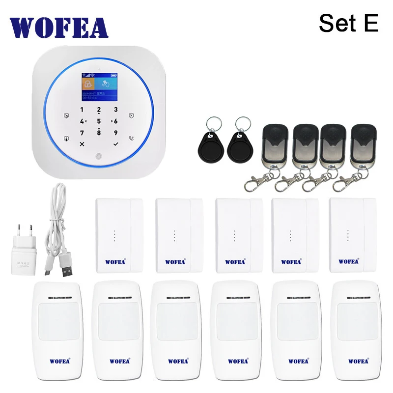 SET E Wofea Беспроводной Wi-Fi и GSM сигнализация система RFID тег домашняя охранная сигнализация комплект tuyasmart приложение Встроенная сирена - Цвет: SET E