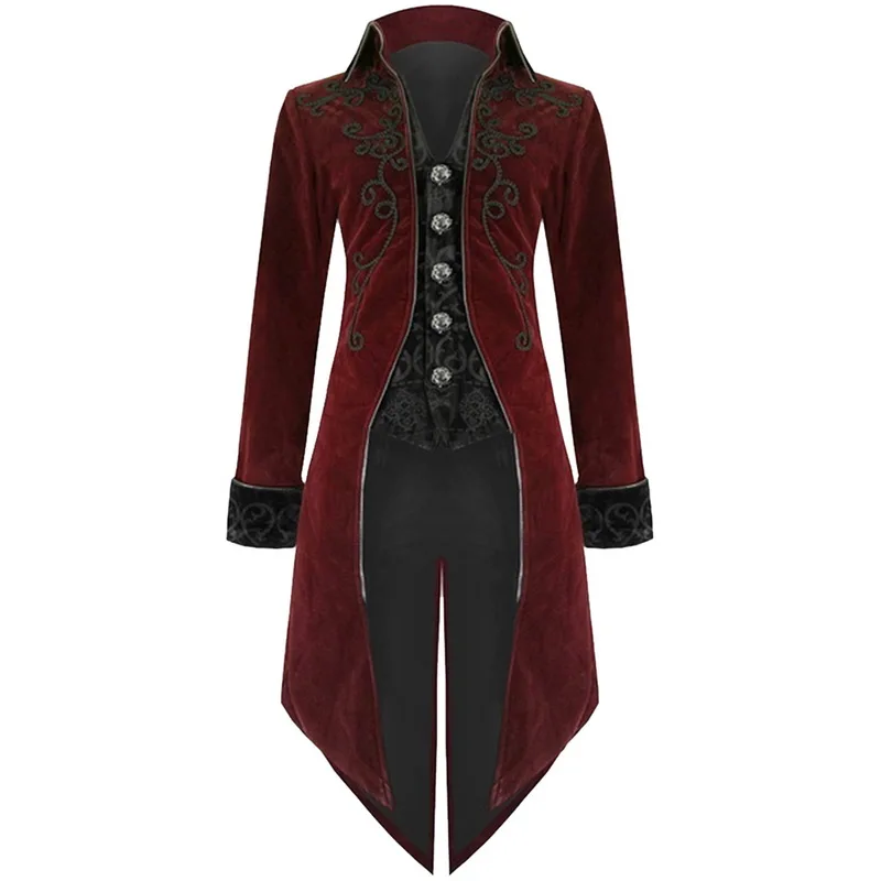 2019Hot Sale Men Vintage Luxury Steampunk Coats Retro Mens Gothic Punk Style Costume For Party Tailcoat Men Outwear Tuxedo Coats - Цвет: red